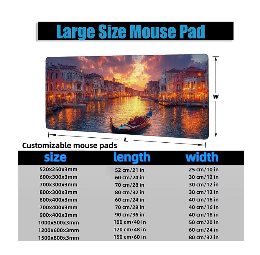 Schreibtischunterlage Boot Mauspad XXL 150x80cm Mousepad Stadt Gaming Mauspad mit Nicht rutschender Unterlage, Vernähte Kanten WassXerdicht Anti-Rutsch Maus Pad für Laptop, Office Geschenke F0-668 Bild 6