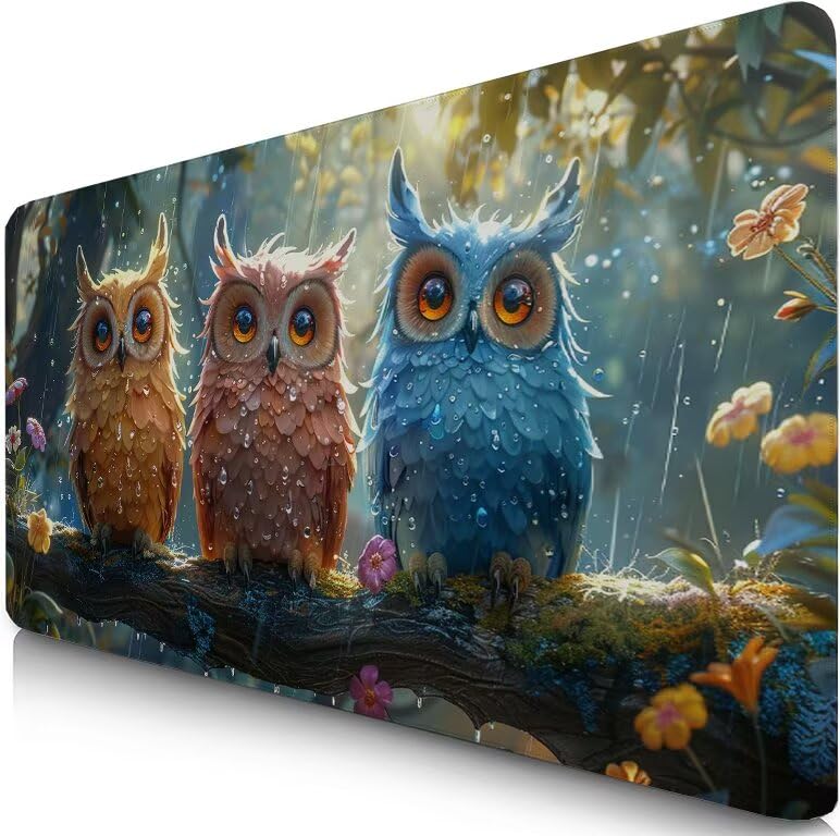 Schreibtischunterlage Niedlich Mauspad XXL 150x80cm Mousepad Eule Gaming Mauspad mit Nicht rutschender Unterlage, Vernähte Kanten WassXerdicht Anti-Rutsch Maus Pad für PC, Office Geschenke F0-683 Bild 1