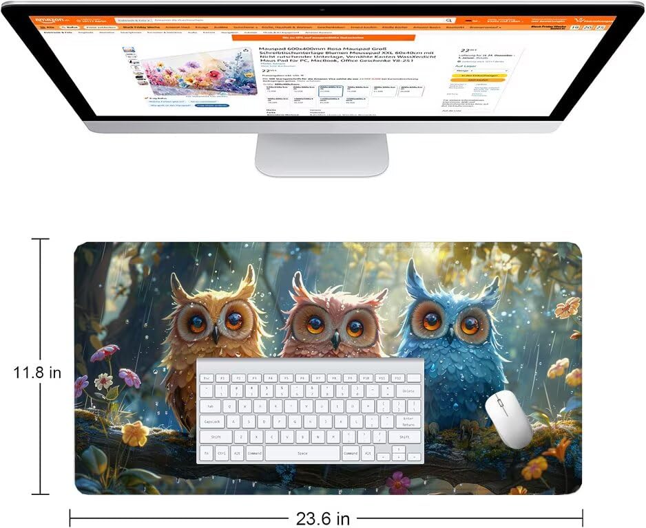 Schreibtischunterlage Niedlich Mauspad XXL 150x80cm Mousepad Eule Gaming Mauspad mit Nicht rutschender Unterlage, Vernähte Kanten WassXerdicht Anti-Rutsch Maus Pad für PC, Office Geschenke F0-683 Bild 2