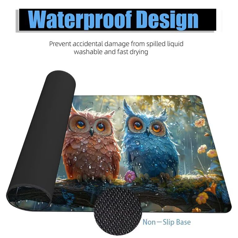 Schreibtischunterlage Niedlich Mauspad XXL 150x80cm Mousepad Eule Gaming Mauspad mit Nicht rutschender Unterlage, Vernähte Kanten WassXerdicht Anti-Rutsch Maus Pad für PC, Office Geschenke F0-683 Bild 4