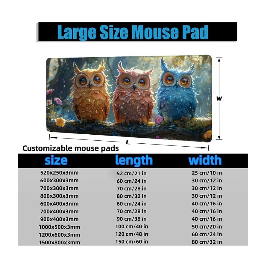 Schreibtischunterlage Niedlich Mauspad XXL 150x80cm Mousepad Eule Gaming Mauspad mit Nicht rutschender Unterlage, Vernähte Kanten WassXerdicht Anti-Rutsch Maus Pad für PC, Office Geschenke F0-683 Bild 6