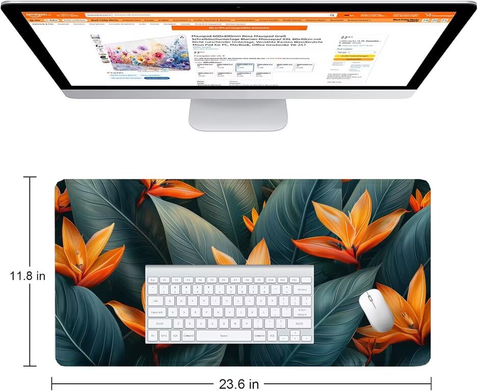 Schreibtischunterlage Blätter Mauspad XXL 150x80cm Mousepad Anlage Gaming Mauspad mit Nicht rutschender Unterlage, Vernähte Kanten WassXerdicht Anti-Rutsch Maus Pad für PC, Office Geschenke F0-692 Bild 2