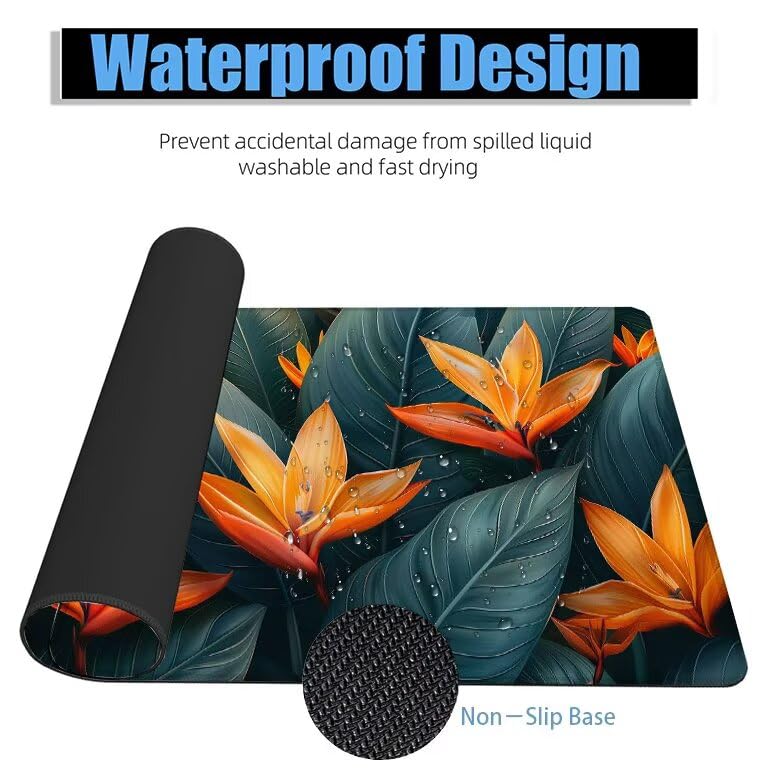 Schreibtischunterlage Blätter Mauspad XXL 150x80cm Mousepad Anlage Gaming Mauspad mit Nicht rutschender Unterlage, Vernähte Kanten WassXerdicht Anti-Rutsch Maus Pad für PC, Office Geschenke F0-692 Bild 4