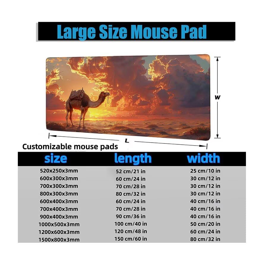 Schreibtischunterlage Tiere Mauspad XXL 150x80cm Mousepad Kamel Gaming Mauspad mit Nicht rutschender Unterlage, Vernähte Kanten WassXerdicht Anti-Rutsch Maus Pad für Laptop, Office Geschenke F0-707 Bild 6