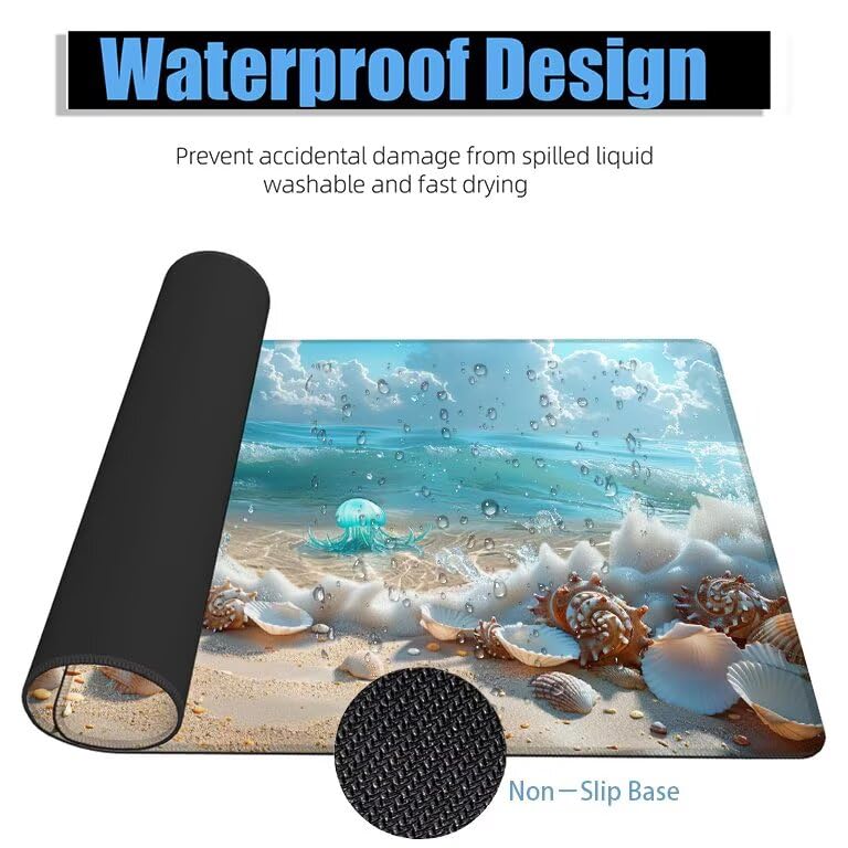 Schreibtischunterlage Strand Mauspad XXL 150x80cm Mousepad Hülse Gaming Mauspad mit Nicht rutschender Unterlage, Vernähte Kanten WassXerdicht Anti-Rutsch Maus Pad für Laptop, Office Geschenke F0-701 Bild 4