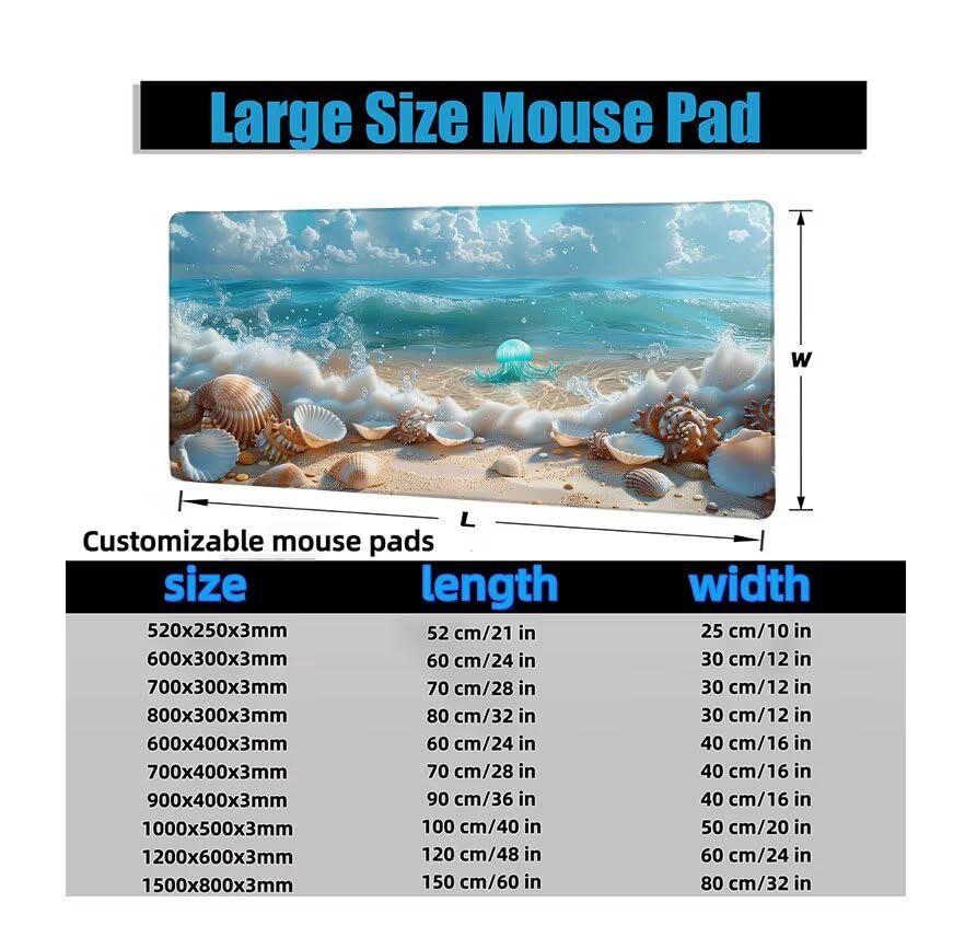 Schreibtischunterlage Strand Mauspad XXL 150x80cm Mousepad Hülse Gaming Mauspad mit Nicht rutschender Unterlage, Vernähte Kanten WassXerdicht Anti-Rutsch Maus Pad für Laptop, Office Geschenke F0-701 Bild 6