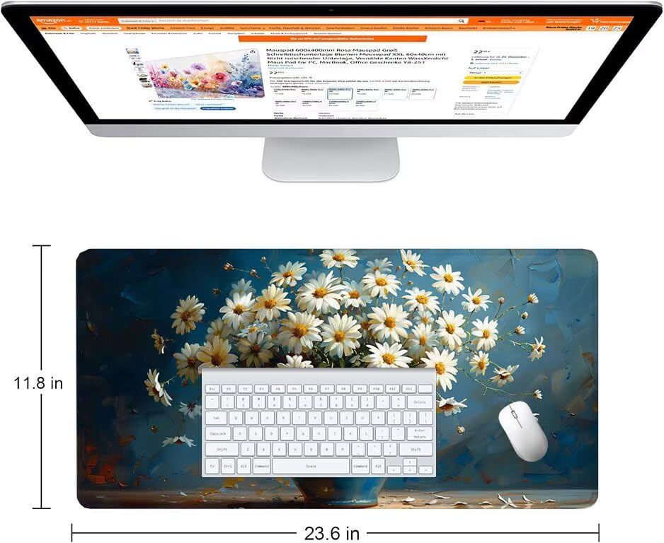 Schreibtischunterlage Blau Mauspad XXL 150x80cm Mousepad Gänseblümchen Gaming Mauspad mit Nicht rutschender Unterlage, Vernähte Kanten WassXerdicht Anti-Rutsch Maus Pad für PC, MacBook, Laptop F0-698 Bild 2