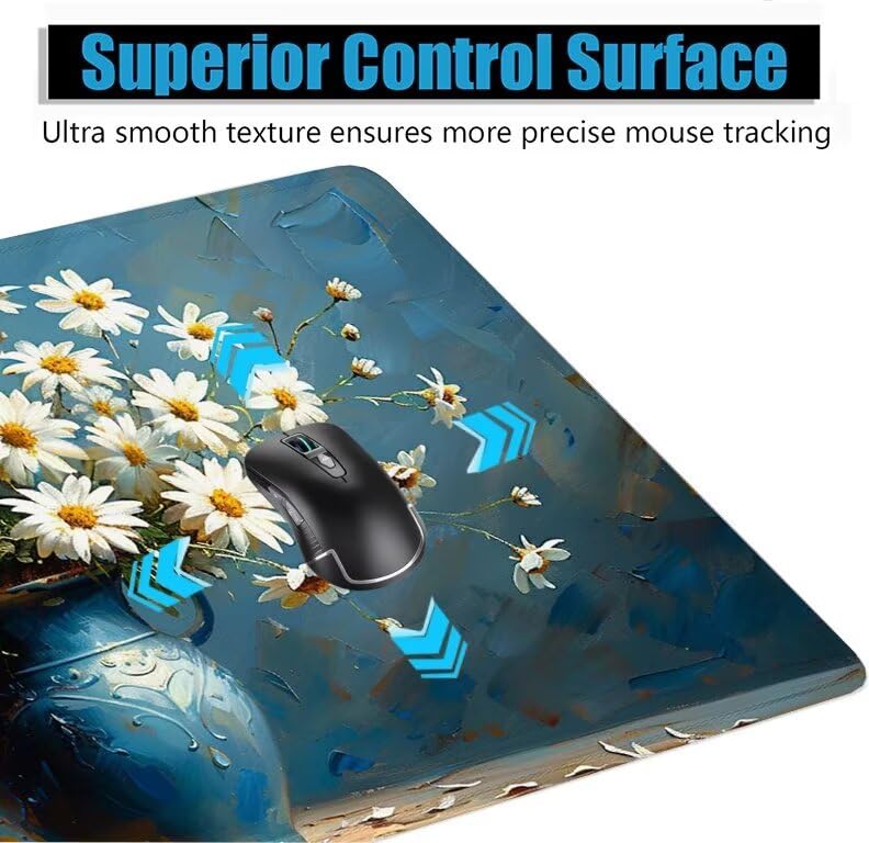 Schreibtischunterlage Blau Mauspad XXL 150x80cm Mousepad Gänseblümchen Gaming Mauspad mit Nicht rutschender Unterlage, Vernähte Kanten WassXerdicht Anti-Rutsch Maus Pad für PC, MacBook, Laptop F0-698 Bild 5