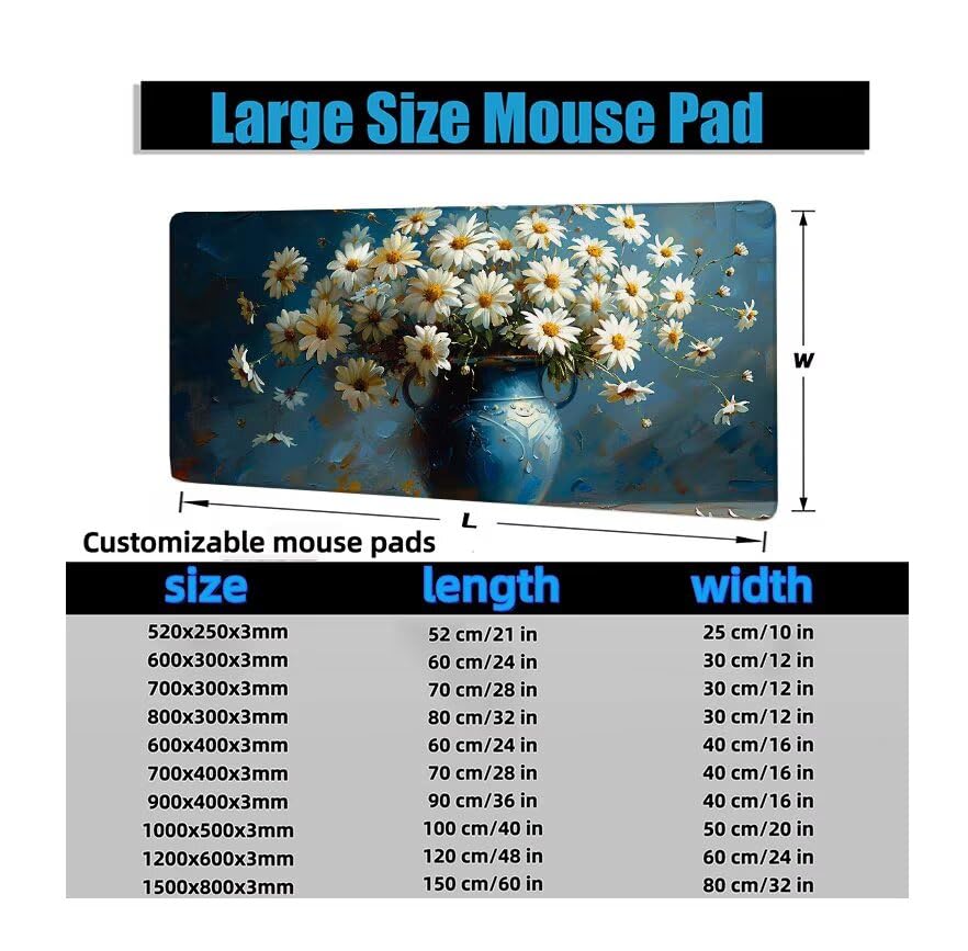 Schreibtischunterlage Blau Mauspad XXL 150x80cm Mousepad Gänseblümchen Gaming Mauspad mit Nicht rutschender Unterlage, Vernähte Kanten WassXerdicht Anti-Rutsch Maus Pad für PC, MacBook, Laptop F0-698 Bild 6
