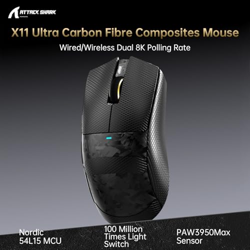 ATTACK SHARK X11 Ultra Wireless Gaming Mouse, Ultra-Light 63g, 42K DPI, 8K Polling, Nordic Chip, Carbon Fiber, for Esports & Pro Gamers Bild 2