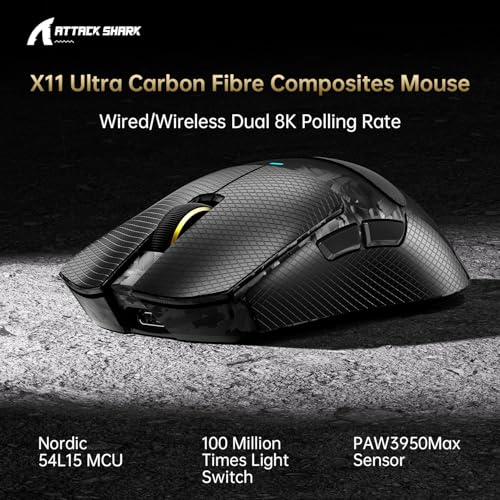 ATTACK SHARK X11 Ultra Wireless Gaming Mouse, Ultra-Light 63g, 42K DPI, 8K Polling, Nordic Chip, Carbon Fiber, for Esports & Pro Gamers Bild 3