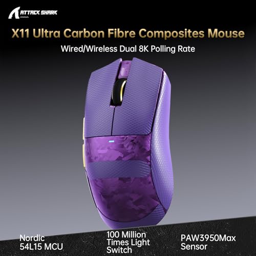 ATTACK SHARK X11 Ultra Wireless Gaming Mouse, Ultra-Light 63g, 42K DPI, 8K Polling, Nordic Chip, Carbon Fiber, for Esports & Pro Gamers Bild 2