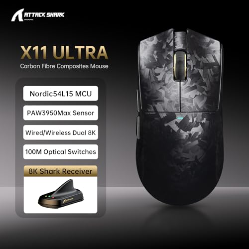 ATTACK SHARK X11 Ultra Wireless Gaming Mouse, Ultra-Light 63g, 42K DPI, 8K Polling, Nordic Chip, Carbon Fiber, for Esports & Pro Gamers Bild 2