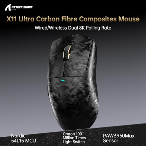 ATTACK SHARK X11 Ultra Wireless Gaming Mouse, Ultra-Light 63g, 42K DPI, 8K Polling, Nordic Chip, Carbon Fiber, for Esports & Pro Gamers Bild 6
