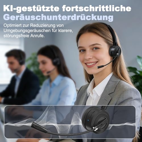 ShinePick Bluetooth Headset mit Mikrofon, BT 6.0 Technologie, Geräuschunterdrückung, Kabelloses Headset für Büro, Fernarbeit & Callcenter – Super Leicht & Ultra Komfortabel Bild 2