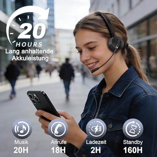 ShinePick Bluetooth Headset mit Mikrofon, BT 6.0 Technologie, Geräuschunterdrückung, Kabelloses Headset für Büro, Fernarbeit & Callcenter – Super Leicht & Ultra Komfortabel Bild 3