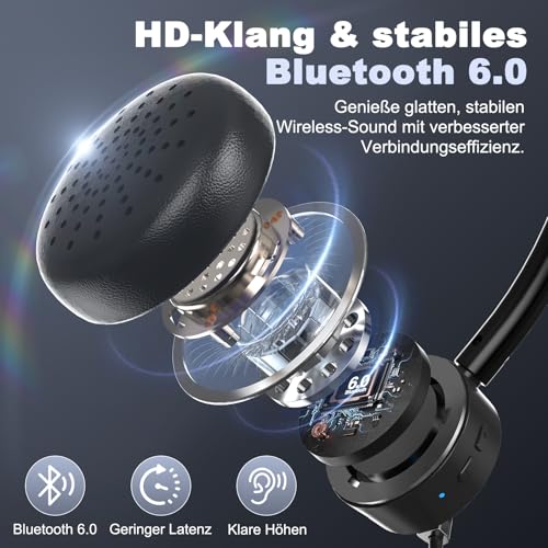 ShinePick Bluetooth Headset mit Mikrofon, BT 6.0 Technologie, Geräuschunterdrückung, Kabelloses Headset für Büro, Fernarbeit & Callcenter – Super Leicht & Ultra Komfortabel Bild 4