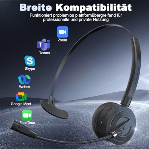 ShinePick Bluetooth Headset mit Mikrofon, BT 6.0 Technologie, Geräuschunterdrückung, Kabelloses Headset für Büro, Fernarbeit & Callcenter – Super Leicht & Ultra Komfortabel Bild 7