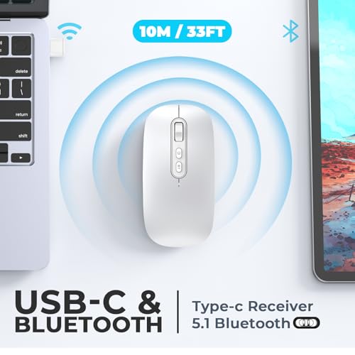 PINKCAT Maus Kabellose USB C, Wiederaufladbare Dual-Modus Mouse(Bluetooth5.1+USB C), Leise Bluetooth Maus,Wireless Mouse, Ergonomische Leise Funkmaus Für MacBook Air/Pro iPad Mac Laptop PC Computer Bild 2
