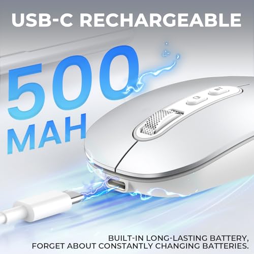 PINKCAT Maus Kabellose USB C, Wiederaufladbare Dual-Modus Mouse(Bluetooth5.1+USB C), Leise Bluetooth Maus,Wireless Mouse, Ergonomische Leise Funkmaus Für MacBook Air/Pro iPad Mac Laptop PC Computer Bild 5