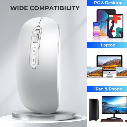 PINKCAT Maus Kabellose USB C, Wiederaufladbare Dual-Modus Mouse(Bluetooth5.1+USB C), Leise Bluetooth Maus,Wireless Mouse, Ergonomische Leise Funkmaus Für MacBook Air/Pro iPad Mac Laptop PC Computer Bild 6