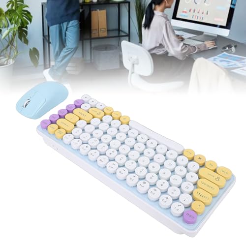 Diyeeni Kabelloses Tastatur-Maus-Set, 85 Tasten, Retro-Bluetooth, 2,4 GHz, 2 Modi, Lebendiges Mehrfarbiges Design, mit Abnehmbaren Runden Tastenkappen, für PC-Computer-Gaming-Eingabe Bild 2