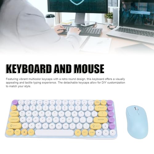 Diyeeni Kabelloses Tastatur-Maus-Set, 85 Tasten, Retro-Bluetooth, 2,4 GHz, 2 Modi, Lebendiges Mehrfarbiges Design, mit Abnehmbaren Runden Tastenkappen, für PC-Computer-Gaming-Eingabe Bild 3
