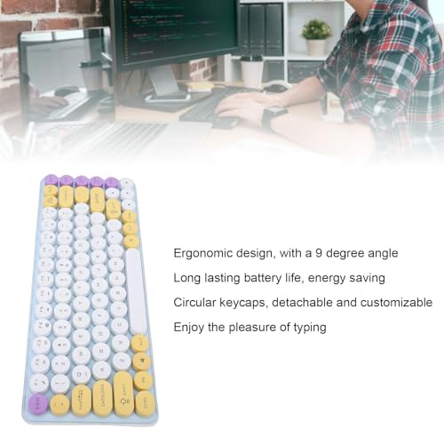 Diyeeni Kabelloses Tastatur-Maus-Set, 85 Tasten, Retro-Bluetooth, 2,4 GHz, 2 Modi, Lebendiges Mehrfarbiges Design, mit Abnehmbaren Runden Tastenkappen, für PC-Computer-Gaming-Eingabe Bild 4