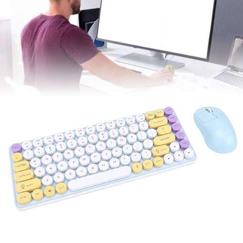 Diyeeni Kabelloses Tastatur-Maus-Set, 85 Tasten, Retro-Bluetooth, 2,4 GHz, 2 Modi, Lebendiges Mehrfarbiges Design, mit Abnehmbaren Runden Tastenkappen, für PC-Computer-Gaming-Eingabe Bild 5