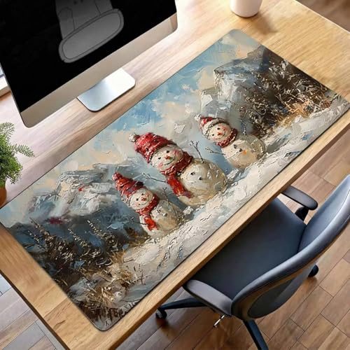 Mauspad XXL 140 x 60cm Gaming Mousepad mit Vernähte Kanten - rutschfest Mouse Pad - für PC mit Glatter Oberfläche Mauspad, Mousepad Rot Schneemann, Maus Pad für alle Maustypen PjY12352 7-Y Bild 1