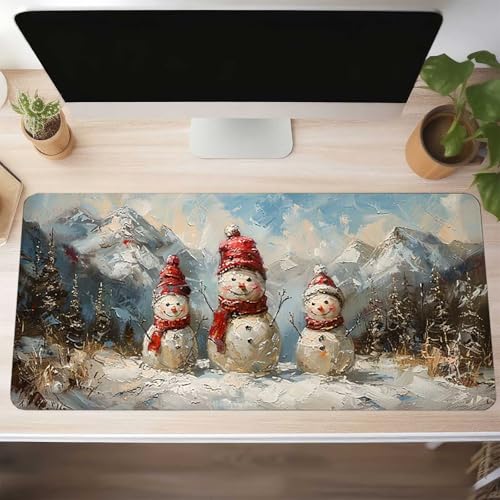 Mauspad XXL 140 x 60cm Gaming Mousepad mit Vernähte Kanten - rutschfest Mouse Pad - für PC mit Glatter Oberfläche Mauspad, Mousepad Rot Schneemann, Maus Pad für alle Maustypen PjY12352 7-Y Bild 2