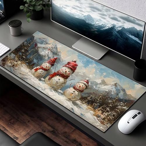 Mauspad XXL 140 x 60cm Gaming Mousepad mit Vernähte Kanten - rutschfest Mouse Pad - für PC mit Glatter Oberfläche Mauspad, Mousepad Rot Schneemann, Maus Pad für alle Maustypen PjY12352 7-Y Bild 3
