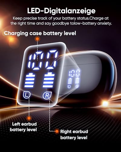 ZIUTY Bluetooth 5.3 Kopfhörer Kabellos, In Ear Bluetooth Kopfhörer mit 4 ENC Mikrofonen, 48 Std Spielzeit, LED Anzeige, HiFi Stereo Sound, IPX7 wasserdichte Sport Kopfhörer – Schwarz Bild 6