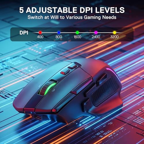 Redragon M925 PRO Kabellose Gaming-Maus, 26.000 DPI Optisch RGB Maus 10 programmierbaren Tasten, ultraschnelles Scrollrad, Software unterstützt individuelle Tastenbelegung & DPI-Einstellung, Schwarz Bild 2
