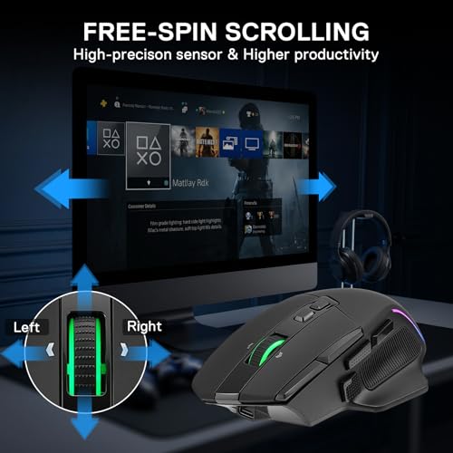 Redragon M925 PRO Kabellose Gaming-Maus, 26.000 DPI Optisch RGB Maus 10 programmierbaren Tasten, ultraschnelles Scrollrad, Software unterstützt individuelle Tastenbelegung & DPI-Einstellung, Schwarz Bild 3