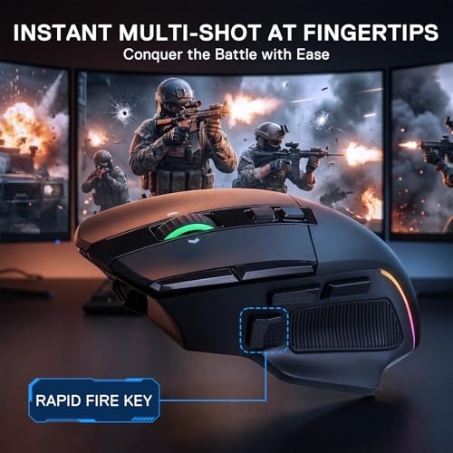 Redragon M925 PRO Kabellose Gaming-Maus, 26.000 DPI Optisch RGB Maus 10 programmierbaren Tasten, ultraschnelles Scrollrad, Software unterstützt individuelle Tastenbelegung & DPI-Einstellung, Schwarz Bild 4