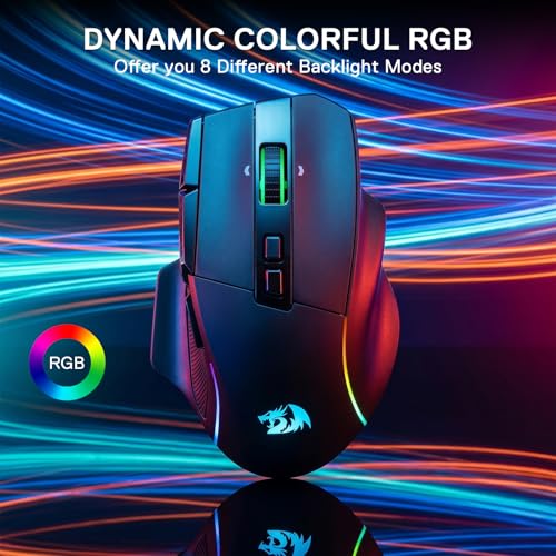 Redragon M925 PRO Kabellose Gaming-Maus, 26.000 DPI Optisch RGB Maus 10 programmierbaren Tasten, ultraschnelles Scrollrad, Software unterstützt individuelle Tastenbelegung & DPI-Einstellung, Schwarz Bild 6