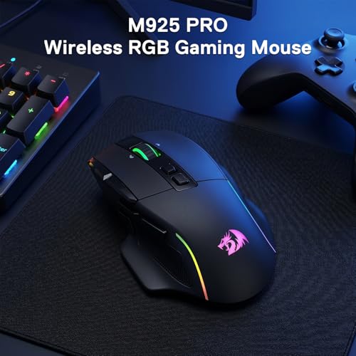 Redragon M925 PRO Kabellose Gaming-Maus, 26.000 DPI Optisch RGB Maus 10 programmierbaren Tasten, ultraschnelles Scrollrad, Software unterstützt individuelle Tastenbelegung & DPI-Einstellung, Schwarz Bild 7