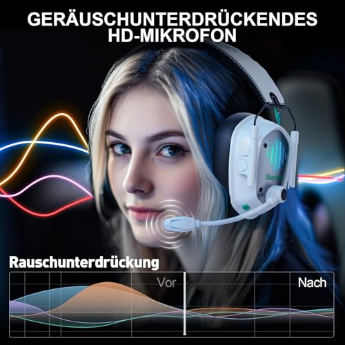 VK81 Wireless Gaming Headset für PS5, PS4, PC, Mac, Mobile, 2.4GHz &5.4 Bluetooth Gaming Kopfhörer Mit Noise Cancelling Mikrofon, 20ms Latenz, 3D Surround Sound, LED Licht, 50Hrs -Schwarz Bild 2