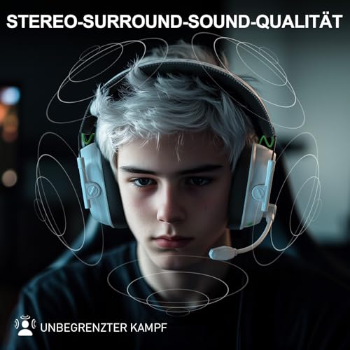 VK81 Wireless Gaming Headset für PS5, PS4, PC, Mac, Mobile, 2.4GHz &5.4 Bluetooth Gaming Kopfhörer Mit Noise Cancelling Mikrofon, 20ms Latenz, 3D Surround Sound, LED Licht, 50Hrs -Schwarz Bild 6