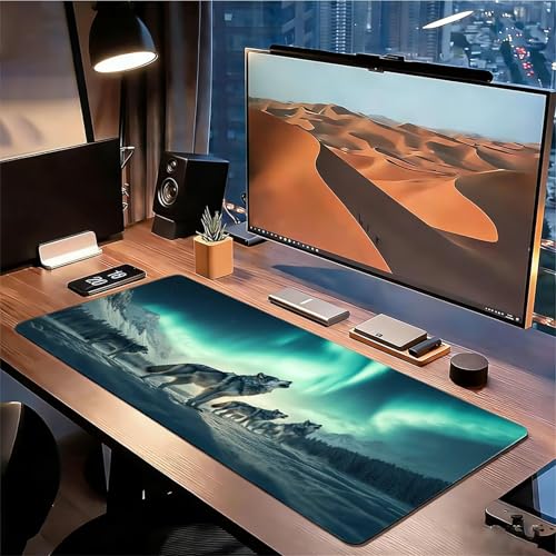 Gaming Mauspad XXL 1600x800x3mm Wolf Mousepad, Große Speed rutschfeste Schreibtischunterlage Tier Verbessert Präzision und Geschwindigkeit mit Stoßdämpfung für Tastatur und Maus Homeoffice xg-749 Bild 3