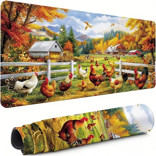 Gaming Mauspad XXL 1600x800x3mm Bauernhof Mousepad, Große Speed Rutschfeste Schreibtischunterlage Huhn Verbessert Präzision und Geschwindigkeit mit Stoßdämpfung für Tastatur und Maus Homeoffice xg-731 Bild 1
