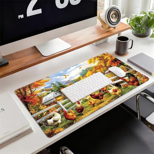 Gaming Mauspad XXL 1600x800x3mm Bauernhof Mousepad, Große Speed Rutschfeste Schreibtischunterlage Huhn Verbessert Präzision und Geschwindigkeit mit Stoßdämpfung für Tastatur und Maus Homeoffice xg-731 Bild 2