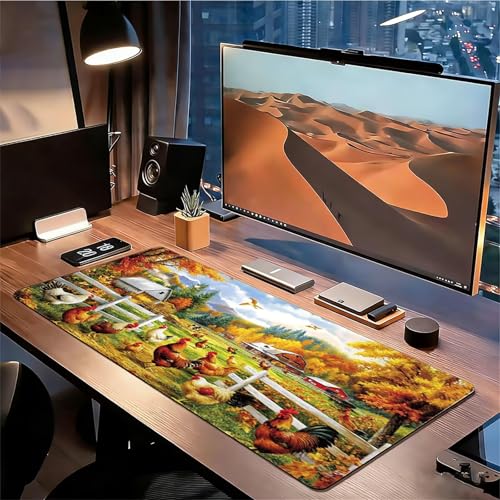 Gaming Mauspad XXL 1600x800x3mm Bauernhof Mousepad, Große Speed Rutschfeste Schreibtischunterlage Huhn Verbessert Präzision und Geschwindigkeit mit Stoßdämpfung für Tastatur und Maus Homeoffice xg-731 Bild 3