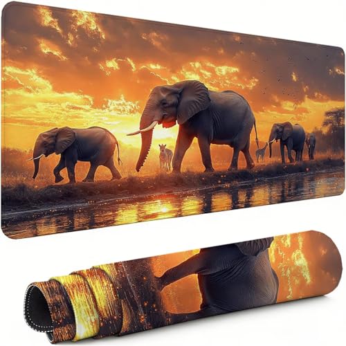 Gaming Mauspad XXL 1600x800x3mm Afrika Mousepad, Große Speed Rutschfeste Schreibtischunterlage Elefant Verbessert Präzision und Geschwindigkeit mit Stoßdämpfung für Tastatur und Maus Homeoffice xg-725 Bild 1
