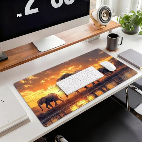 Gaming Mauspad XXL 1600x800x3mm Afrika Mousepad, Große Speed Rutschfeste Schreibtischunterlage Elefant Verbessert Präzision und Geschwindigkeit mit Stoßdämpfung für Tastatur und Maus Homeoffice xg-725 Bild 2