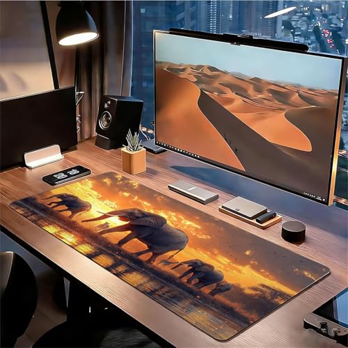 Gaming Mauspad XXL 1600x800x3mm Afrika Mousepad, Große Speed Rutschfeste Schreibtischunterlage Elefant Verbessert Präzision und Geschwindigkeit mit Stoßdämpfung für Tastatur und Maus Homeoffice xg-725 Bild 3