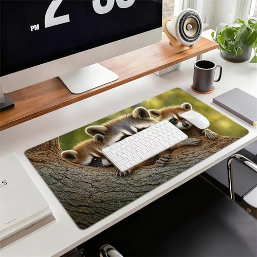 Gaming Mauspad XXL 1600x800x3mm Waschbär Mousepad, Große Speed rutschfeste Schreibtischunterlage Wald Verbessert Präzision und Geschwindigkeit mit Stoßdämpfung für Tastatur und Maus Homeoffice xg-743 Bild 2
