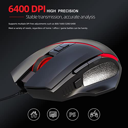 Kabelgebende Gaming-Maus mit Einstellbarer Empfindlichkeit von 6400 DPI, ergonomischem Design und 8 programmierbaren Tasten für PC-Spieler, USB-Plug-and-Play-Computermaus mit RGB-B Bild 5