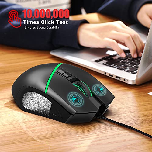 Kabelgebende Gaming-Maus mit Einstellbarer Empfindlichkeit von 6400 DPI, ergonomischem Design und 8 programmierbaren Tasten für PC-Spieler, USB-Plug-and-Play-Computermaus mit RGB-B Bild 7